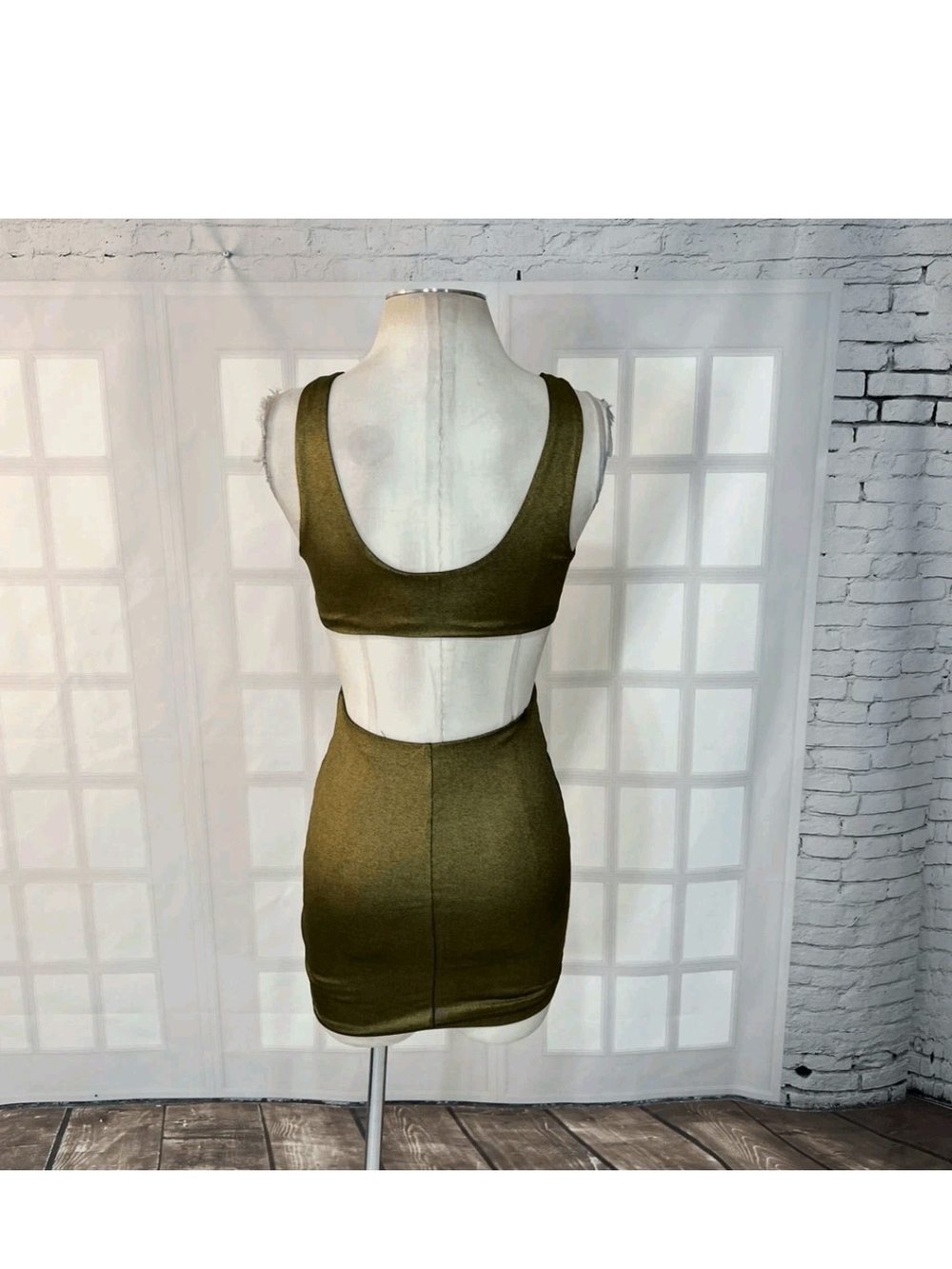 bebe Metallic Gold Bodycon Mini Dress With Cut Out Sides And Back - Picture 4 of 6